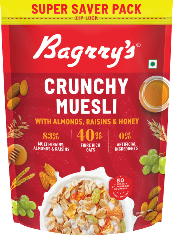 Bagrry’S Crunchy Muesli With Almonds, Raisins & Honey |40% Fibre Rich Oats Pouch(750 G)