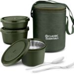 Classic Essentials Pro Microwave Safe Stainless Steel | Insulated Fabric Bag | Leak Proof 3 Containers Lunch Box(1250 Ml, Thermoware)
