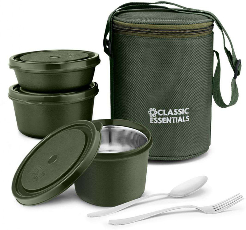 Classic Essentials Pro Microwave Safe Stainless Steel | Insulated Fabric Bag | Leak Proof 3 Containers Lunch Box(1250 Ml, Thermoware)