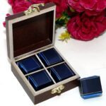 Riwaz White Chocolate Premium Wooden Gift Box | 4 Cavity Elegant Chocolate Hamper | Luxury Blue Wrapped Chocolates For Festive, Corporate & Wedding Gifting