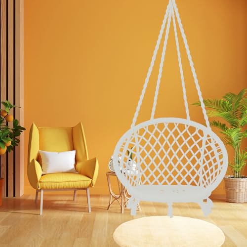 Pivalo Hanging Swing Chair Rope Hammock Cotton Jhula With Accessories 120Kg Capacity Balcony Living Room Indoor Outdoor Suitable For Kids And Adults (Pack Of 1, Off White)