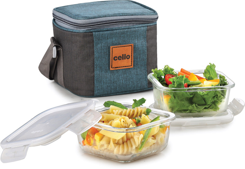 Cello Elite Square, Leakproof, Microwave Safe (320 Ml) 2 Containers Lunch Box(640 Ml)