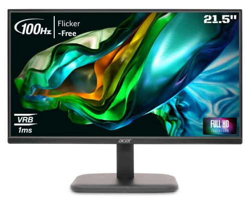 Acer Ek220Q 21.5 Inch (54.61 Cm) Full Hd (1920X1080) Pixels Va Panel Lcd Monitor With Led Back Light I 1 Ms Vrb, 100Hz Refresh I 250 Nits I Hdmi & Vga Ports With Hdmi Cable I Eye Care Features (Black)