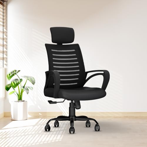 Cellbell Desire C104 Mesh High Back Ergonomic Office Chair – Adjustable Seat Height, Sturdy Metal Base, Revolving Study & Computer Chair For Work From Home, Black