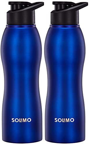Amazon Brand – Solimo Stainless Steel Sipper Water Bottles | Set Of 2 | Spill-Proof | Freezer And Dishwasher Safe | 1 L | Blue