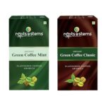 Roots & Stems Instant Green Coffee Mint Classic Premix Extract Powder With Probiotic In Sachets | Arabica, Robusta Flavoured Coffee | 100G (5Gx20 Sachets) Pack Of 2