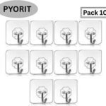 Pyorit Strong Adhesive Wall Door Sticky Hanger Holder For Kitchen And Bathroom Hook 10(Pack Of 10)