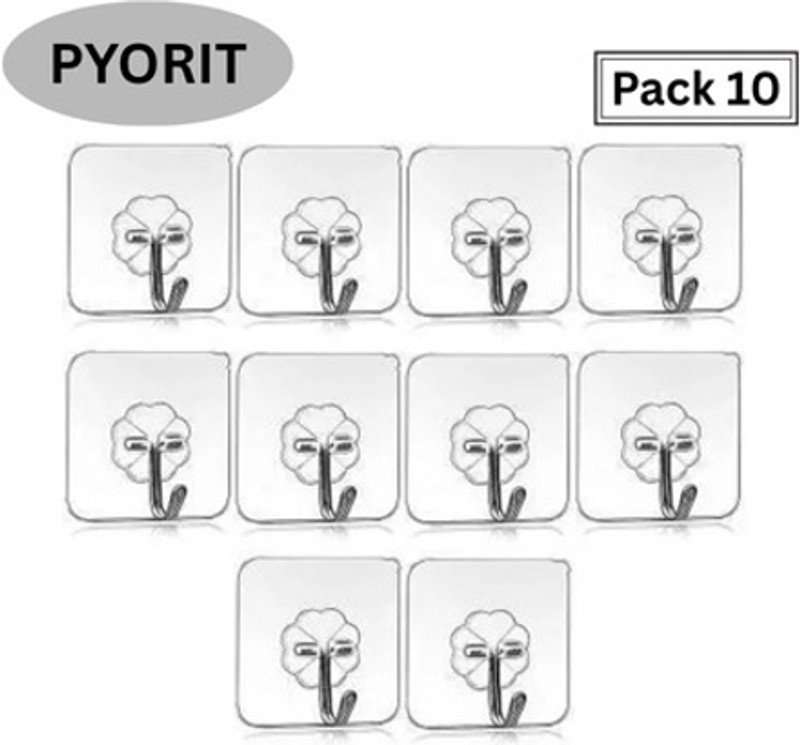Pyorit Strong Adhesive Wall Door Sticky Hanger Holder For Kitchen And Bathroom Hook 10(Pack Of 10)