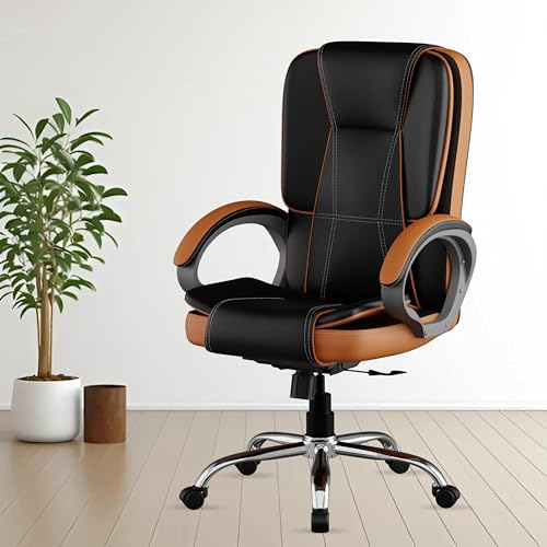 Fugo Fg12 Ergonomic Office Chair With Adjustable Height, Cushioned Back & Seat, Tilting Mechanism, Heavy-Duty Metal Base, Dual Nylon Casters – Ideal For Work, Gaming, Study, 3-Year Warranty(Black&Tan)