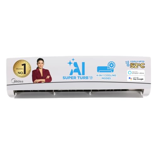 Midea 1.5 Ton 3 Star, Ai Smart Wi-Fi Inverter Split Ac (100% Copper, Convertible 4-In-1 Cooling At 52℃, Hd Pm2.5 Filter, Santis Neo Dlx (Wi-Fi), Mai18Sd3R35W0,White)