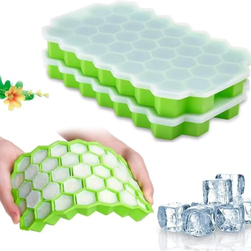 Silicone Honeycomb Ice Cube Tray With Lid 37-Cavity Flexible Mould – Small Cubes For Whiskey, Juice, Baby Food – Freezer Safe, Color May Vary (Pack Of 1)