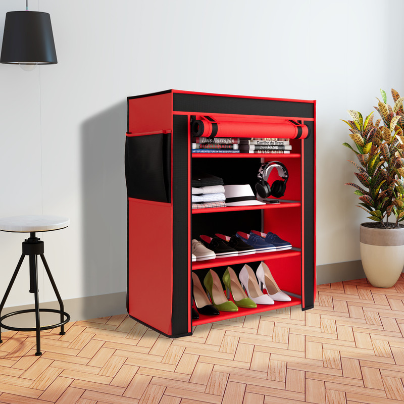 Raunak 4 Tier With Rust Proof Pvc Pipe & Cover Metal Shoe Stand(Red, 4 Shelves, Diy(Do-It-Yourself))