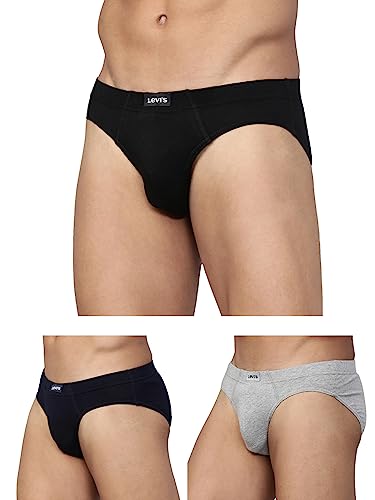 Levi’S Men’S Cotton Style #011 Comfort Regular Fit Solid Brief (Pack Of 3) (#011-Brief-Lt Gmel/Blk-P3_Lt, Dk. Grey Melange,Black_Xl)