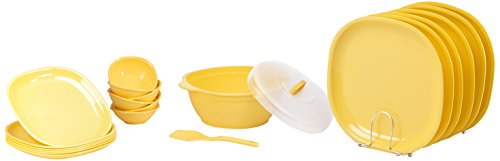 Signoraware Plastic Square Dinner Set (Yellow) – 21 Pieces