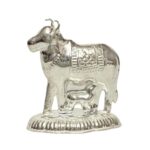 Vail Creation German Silver Kamdhenu Cow And Calf Idol Decoration For Pooja Room Gift Worship Office Home Decor Items | Silver Cow And Calf Statue