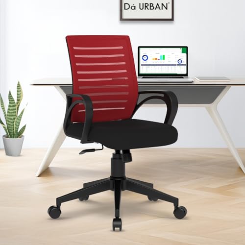 Da Urban® Tulip Mid-Back Revolving Mesh Ergonomic Chair For Home & Office With Tilt Lock Mechanism, Armrest & High Comfort Seating (Red)