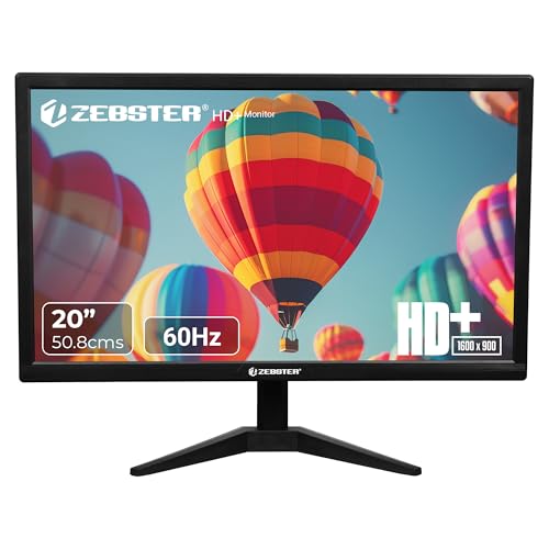 Zebster Gv120 20 Inch (50.8 Cm) Led Monitor With Dual Hdmi & Vga Input, Hd+ 1600 X 900, 250Nits Brightness, 16.7M Colors, 16:9 Aspect Ratio, Wall Mountable