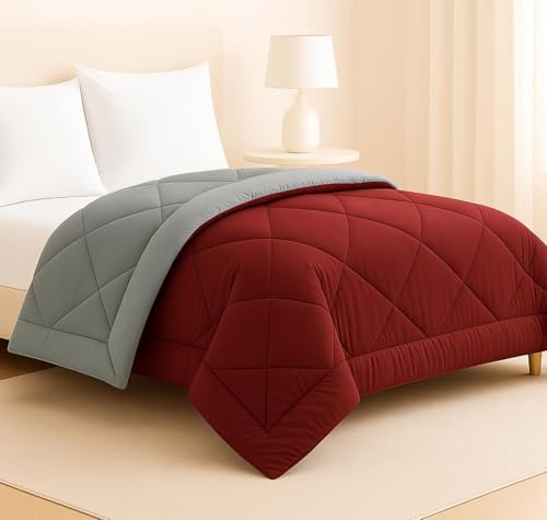Bsb Home Microfibre All Season/Ac/Summer Solid Reversible Double Bed Comforter Blanket | Dohar | Duvets |Ultra Soft & Light Weight- (220 Gsm, Maroon & Aqua), 300 Tc