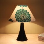 Tu Casa Classic Black Metal Base Bedside Table Lamp With Dahlia Floral Print Satin Shade For Home Decoration Bedroom Living Room Lounge Office Festival Decor & Gifting Study Table H – 13″ / No Blub