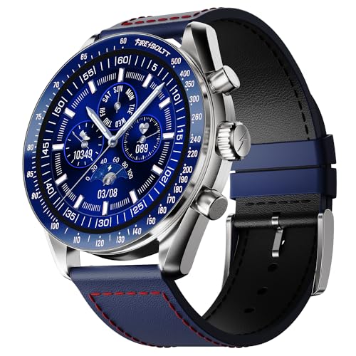 Fire-Boltt Moonwatch 36.3Mm (1.43 Inch) Amoled Display, Wireless Charging, Metallic Frame, Premium Leather Straps, Complete Health Suite, Bluetooth Calling, Sports Modes (Blue)