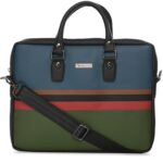 Vaku Luxos® Milan 14 Inch Laptop Bag Leather Collection Messenger Organizer Shoulder Sling Office Bag For Men & Women With Adjustable Strap For Laptop And Macbook Up To 14″ (Blue & Green)