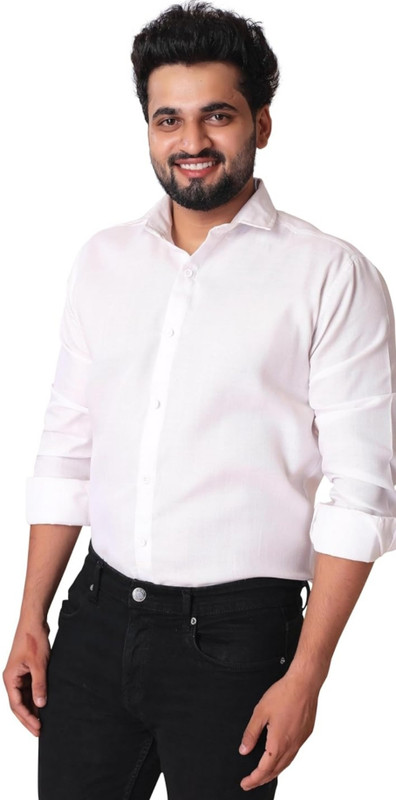 Awasthi Men Solid Formal White Shirt
