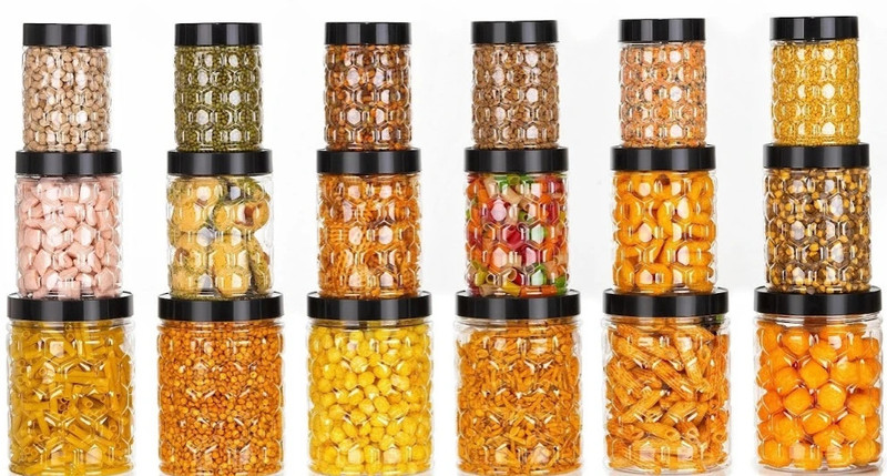 Flipkart Smartbuy Plastic Grocery Container – 300 Ml, 650 Ml, 1200 Ml(Pack Of 18, Black)