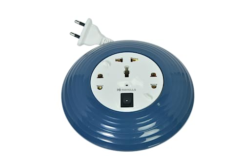 Havells Cosmo Reel| Extension Board – 5 Mtr Isi Marked Cable|3 Pin & 2X2 Pins Universal Sockets With Master Switch| Led Indicator| 6A,1440 Watts, 240 Volts| Ultra-Smooth Rotation, Blue