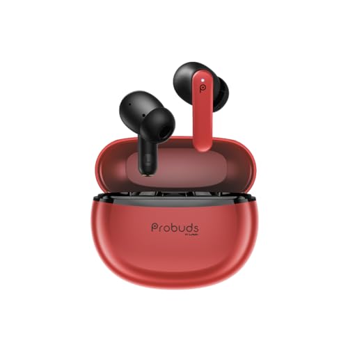 Probuds Aria 911 (Red) Dual-Tone Noise Cancellation Wireless Earbuds, Bluetooth Tws In Ear With 35Ms Low Latency Gaming, 10Mm Drivers, Enc Calls, 35Hrs Playtime, Fast Charging, Ipx4, Bt V5.3