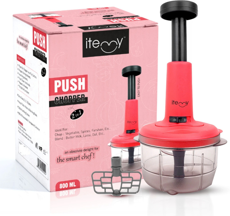 Itemy 2 In 1 Push Vegetable Chopper 800Ml | Cutter With Stainless Steel Blades Vegetable & Fruit Chopper(1 Chopper)