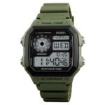 Skmei Digital Sports Style Watch For Men Digital Display Black-White Dial Abs Men’S Pu Army Green Color Stylish Band Water-Resistant & Scratch-Resistant-1299