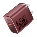 Boat 45W Gan Charger, 2 Output Ports, Pd, Pps & Qc 3.0, Gan Chip Tech, Auto-Detect, Compact & Lightweight, Heat & Corrosion Resistant, Smart Ic Protection, Lightweight(Monarch Red)