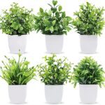 Dekorly® 6 Packs Fake Plants Small, Mini Artificial Plants Indoor For Home Farmhouse Bathroom Shelf Décor (Height : 17Cm, White)