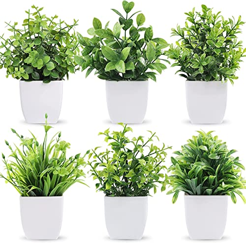 Dekorly® 6 Packs Fake Plants Small, Mini Artificial Plants Indoor For Home Farmhouse Bathroom Shelf Décor (Height : 17Cm, White)
