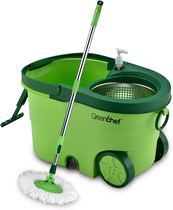 Greenchef Spin Mop Set 360 Degree Stainless Steel Rod Absorbent Micro Fibre Cleaner Mop Set(Green)