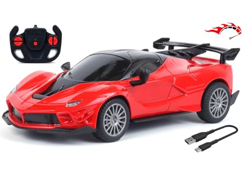 Amazon Brand – Jam & Honey Remote Control Car For Kids | High-Speed Rc Car With Rechargeable Lithium Battery | Type-C Charging | Led Headlights | Red | Birthday Gift Toy | Ages 4+