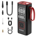 Tusa Cordless Tyre Inflator – 6000 Mah Battery – 2X Faster Inflation – Dual Mode (Battery & 12V Car Port), 150Psi Air Compressor For Cars, Bikes, Motorcycles, Balls, And Inflatables (Red)
