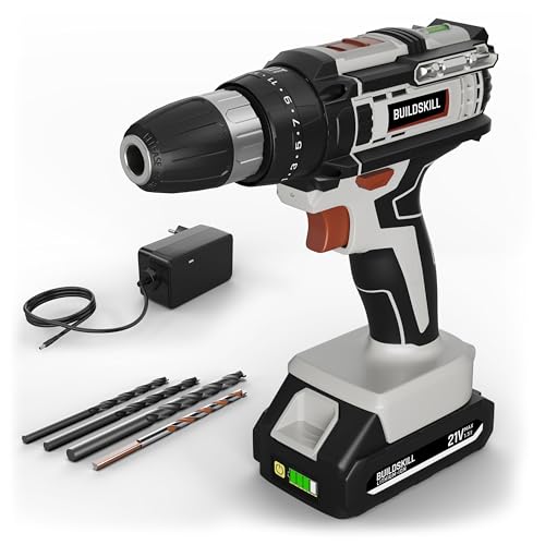 Buildskill 21V Cordless Drill Machine For Home Use | Impact Drill With 10Mm Keyless Chuck | 1.5 Ah Single Battery | Charger | Variable Speed | Led Light | Forward & Reverse Motion | 6 Months Warranty
