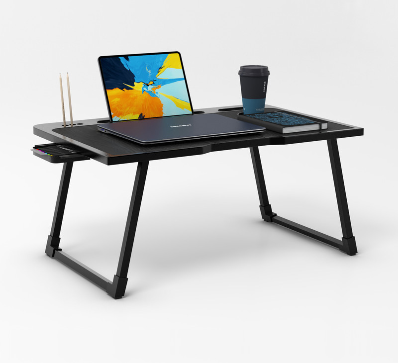 Ketisa Wood Portable Laptop Table(Finish Color – Black, Pre Assembled)
