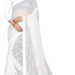 Sareeya16 Self Design Bollywood Net, Jacquard Saree(White)