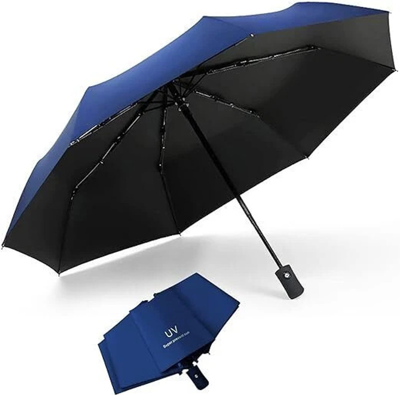 Xbey 1Pc Auto Open & Close 3Fold | Specially For Man, Woman & Child | 8-Ribs Umbrella(Blue)