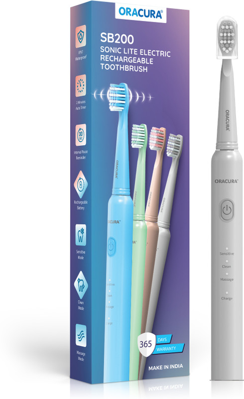 Oracura Sb200 Sonic Lite Electric Rechargeable Toothbrush With 36,000 Strokes/Minute . Electric Toothbrush(Grey)