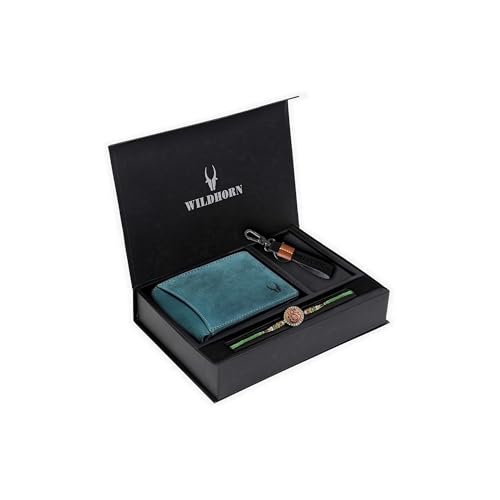 Wildhorn Rakhi Gift Hamper For Brother – Classic Men’S Combo/Gift Set Of Leather Wallet, Keyring And Rakhi For Brother/Bhaiya. (Blue Hunter)