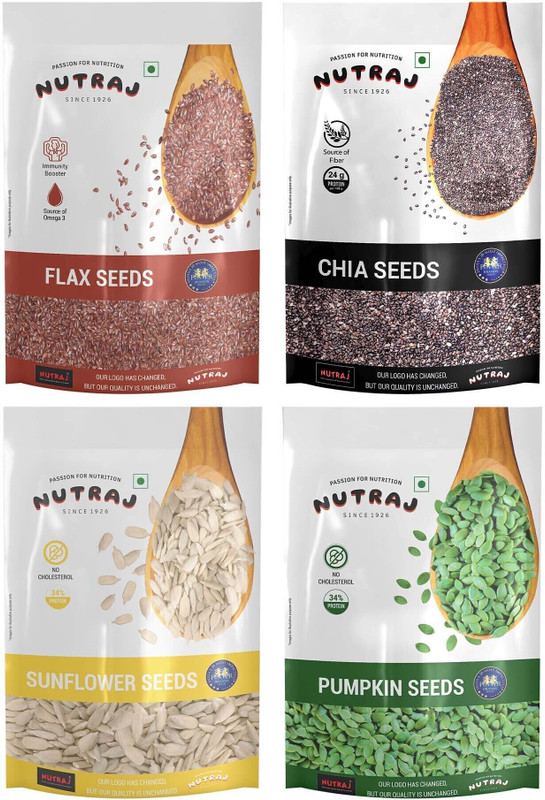 Nutraj Combo Pack (Pumpkin, Chia, Flax, Sunflower) Seeds Brown Flax Seeds, Chia Seeds, Pumpkin Seeds, Sunflower Seeds(4 X 200 G)