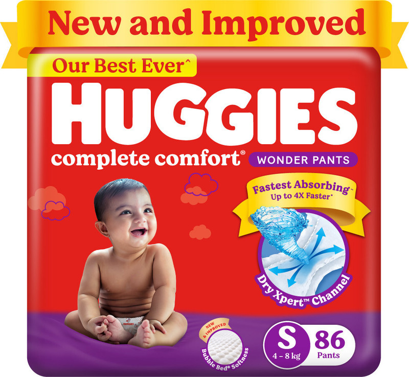 Huggies Complete Comfort Wonder Pants, India’S Fastest Absorbing Diaper | – S(86 Pieces)