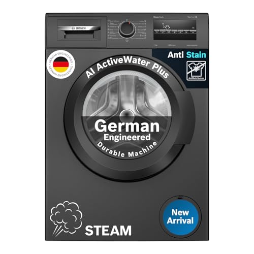 Bosch 7 Kg, 5 Star, Ai Active Water+, Anti Stain, Steam Antibacteria, Allergy Plus, Fully-Automatic Front Loading Washing Machine (Waj24209In, Black, In-Built Heater, Anti Wrinkle, Anti Tangle)