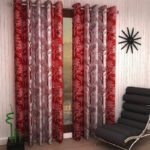 Styletex 151 Cm (5 Ft) Polyester Semi Transparent Window Curtain (Pack Of 2)(Printed, Maroon)