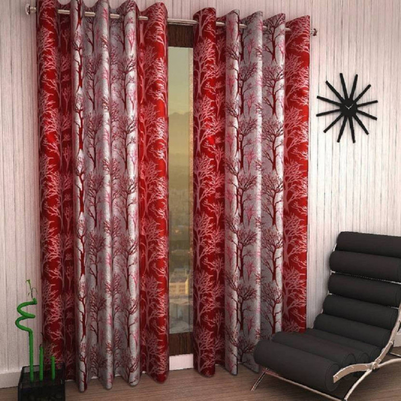 Styletex 151 Cm (5 Ft) Polyester Semi Transparent Window Curtain (Pack Of 2)(Printed, Maroon)