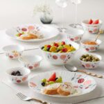 Larah By Borosil Pack Of 17 Opalware Dahlia Galaxy Series Crockery For Dining & Gifting Dinner Set(Pink, Microwave Safe)