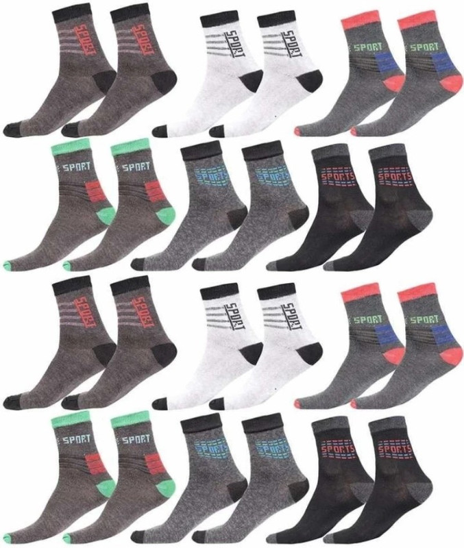 Prachi Trader Men & Women Printed Mid-Calf/Crew(Pack Of 12)